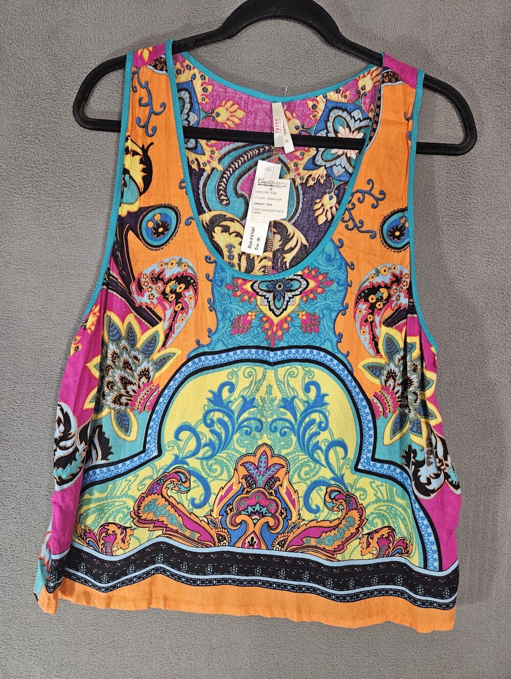 NWT True Destiny Womens XL Tank Top Shirt Rainbow Paisley Y2K Scoop Boho Hippie